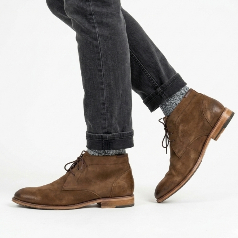Kenneth Cole Techni-Cole Leather Chukka Gel-Cushioned Boot Burnished Toe 11.5